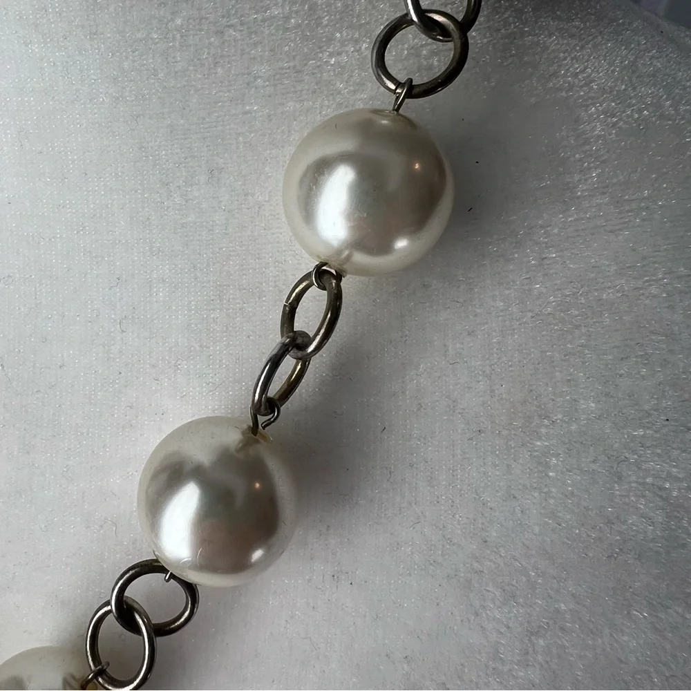RJ Graziano Faux Pearl Bauble Silver Tone Chain Link Necklace